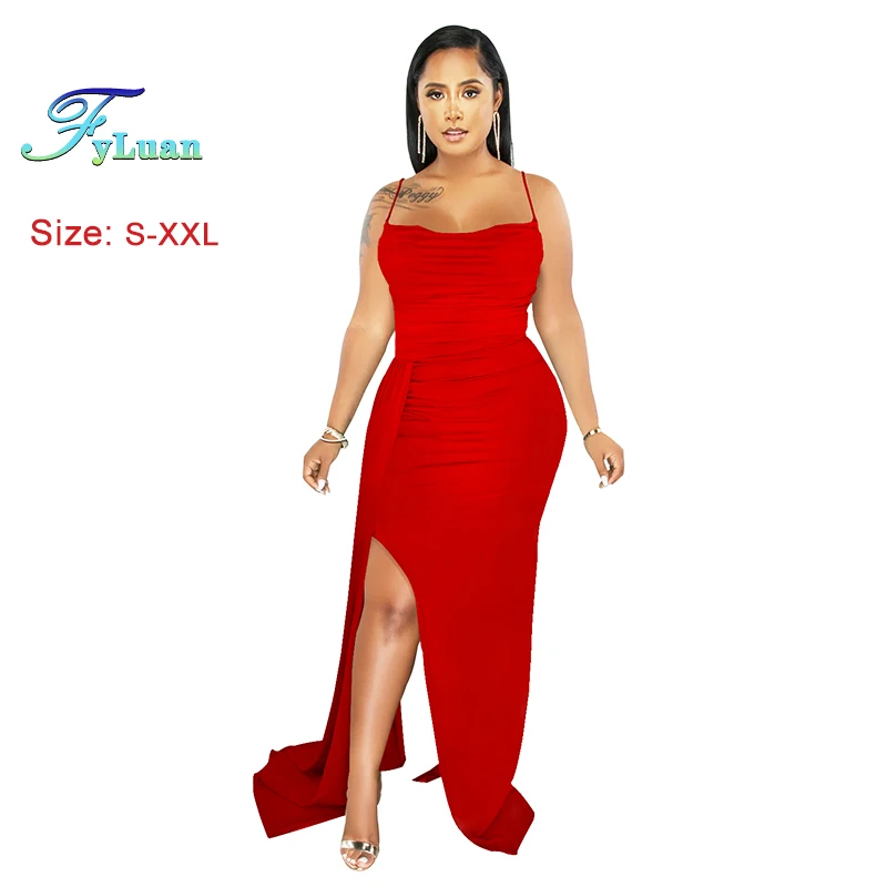 Nwe Stijl Vrouwen Effen Kleur Jarretel Jurk Ruches Off Schouder Backless Split Zoom Slim Fit Ceremonie Meisje Jurk Vakantie Outfits