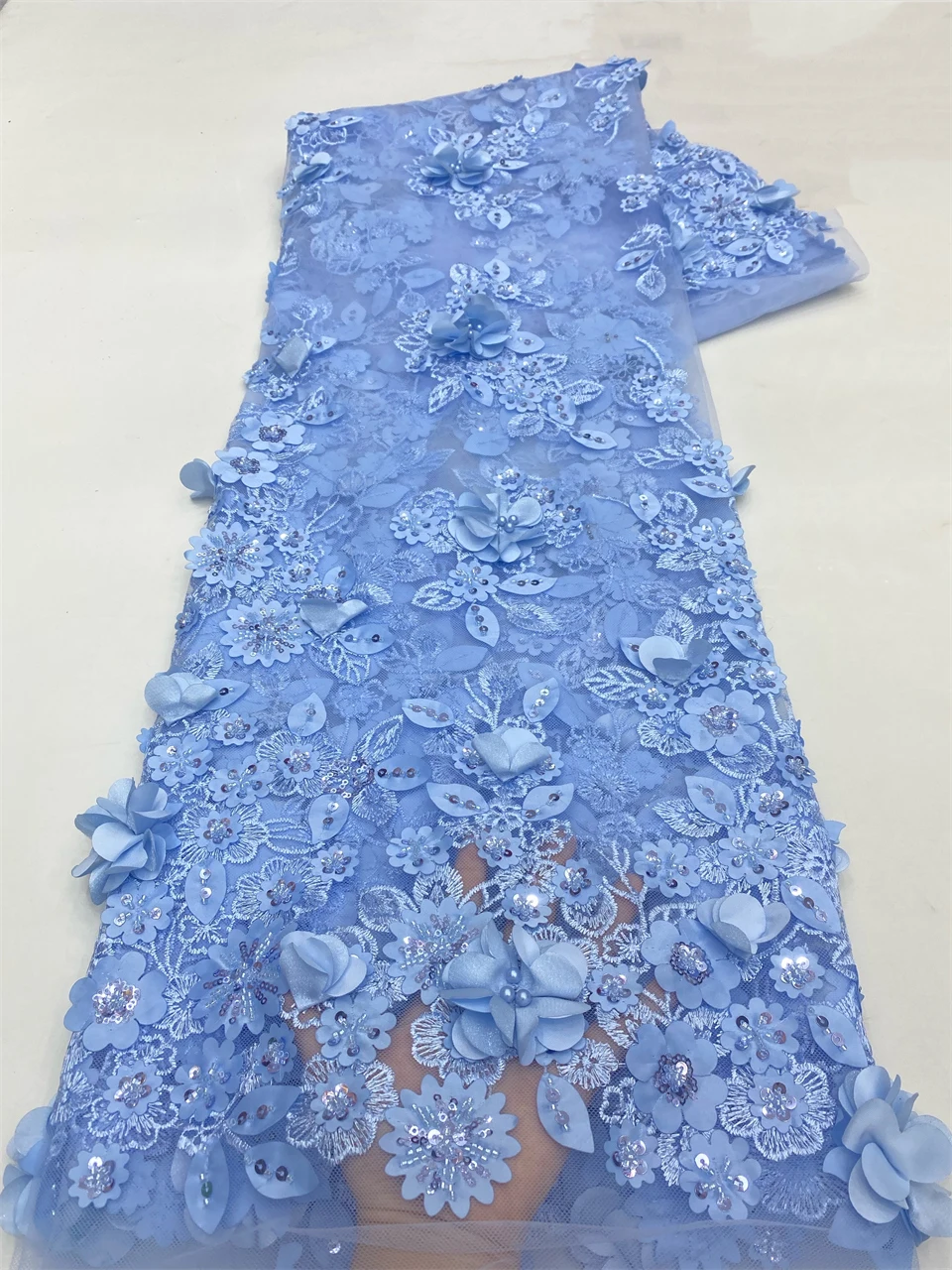 

African Lace Fabric 2026 High Quality French 3D Flower Embroidery Beads Tulle Lace Fabric for Party Dress NXZ6323