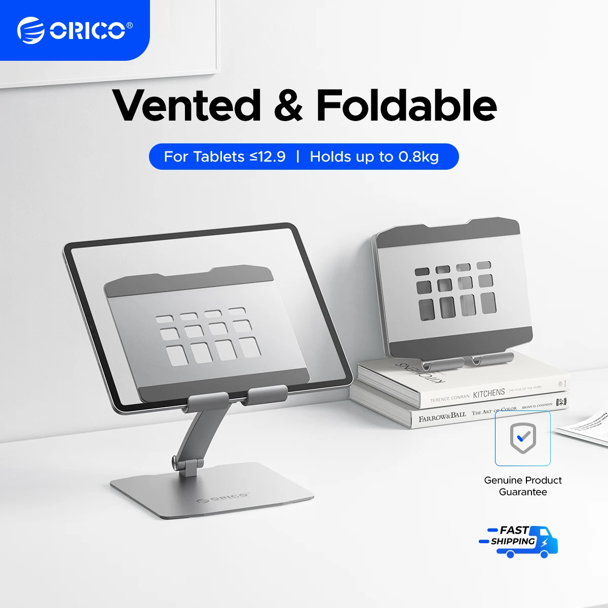 ORICO Multi-angle Adjustable Aluminum Tablet Stand Ergonomic Foldable Suitable for 12.9 Inch and Below Tablets