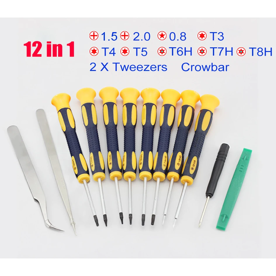 12 in 1 Screwdriver Set Opening Tools Kit T6H T8H For Phone PS Xbox Smartwatch Home Appliances Printer Automotive Trim Repair