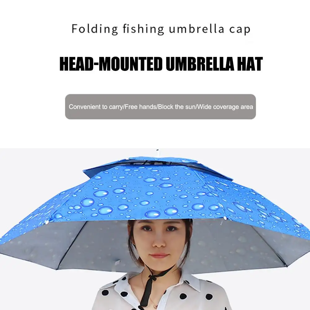 77cm Head-mounted Sunshade Umbrella Fishing Hat Umbrella Headwear Camping Outdoor Umbrella Hat Fishing Fishing Rain Sunscre B0T4