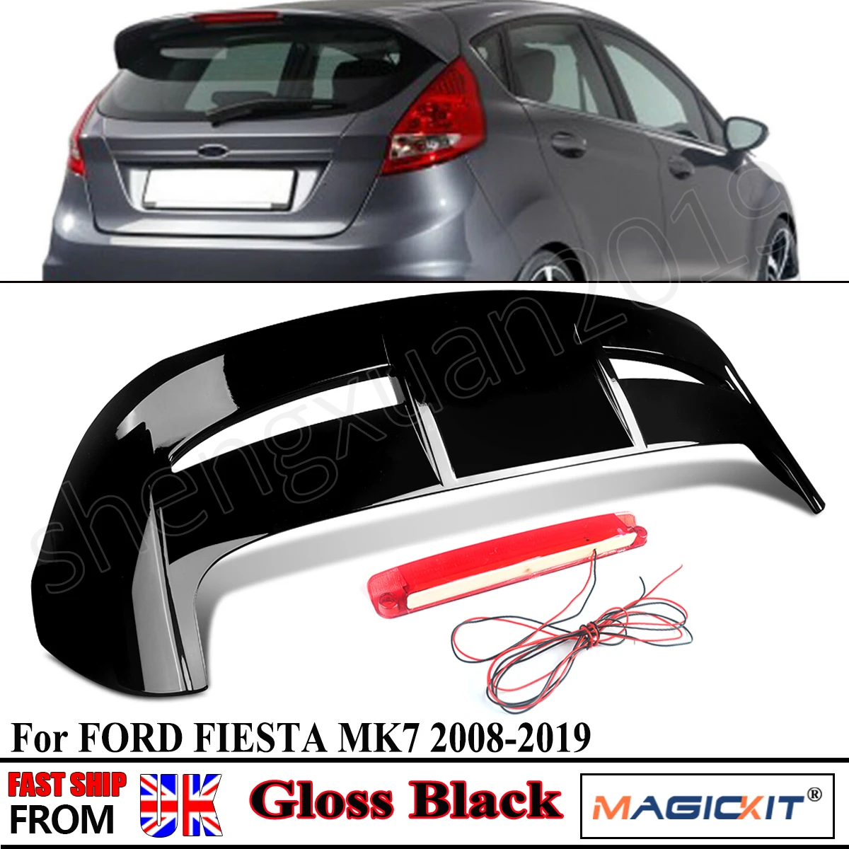 ST Style Rear Roof Spoiler Gloss Black For Ford Fiesta MK7 MK7.5 Hatch 2008-2019