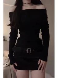 French Fashion Y2k New Two Piece Suit Women Off Shoulder Sexy Tops + A-line Mini Skirt Suits Korea Chic Solid Casual Party Sets