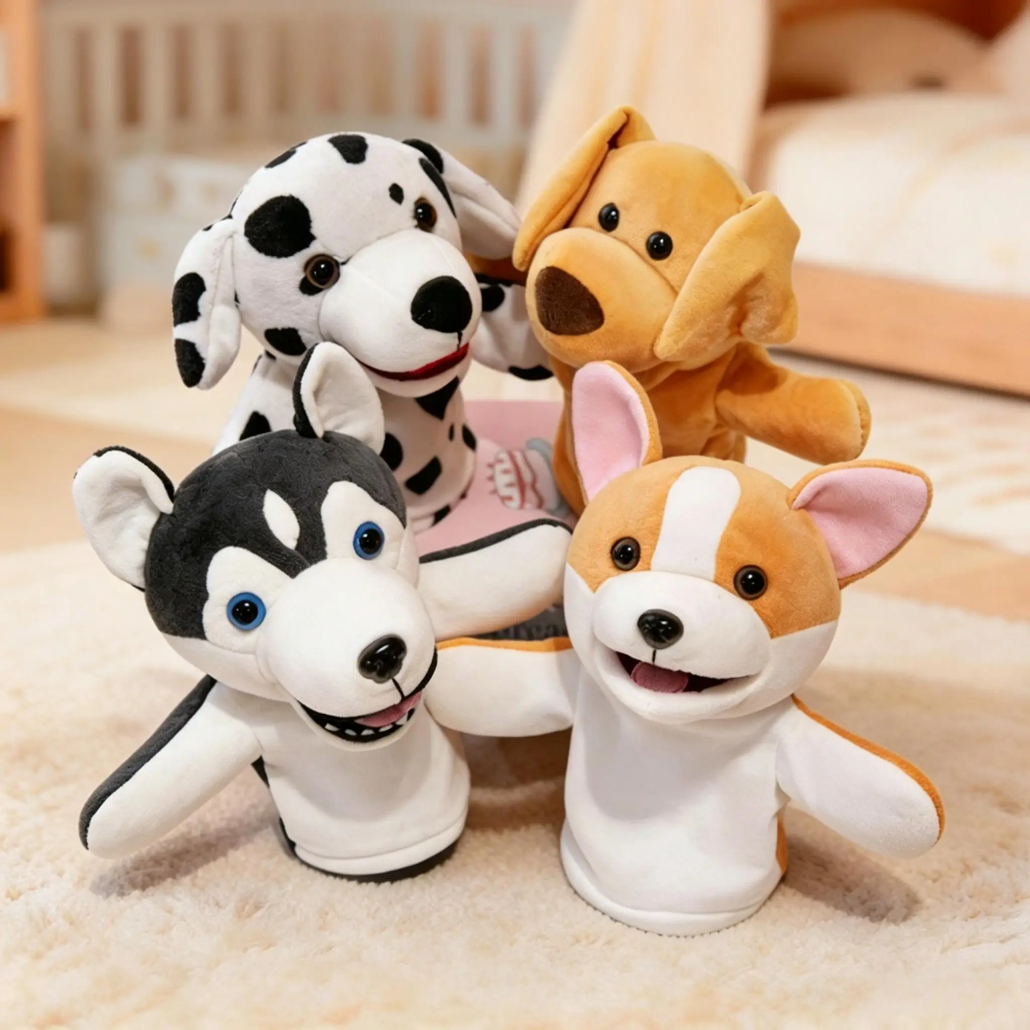 Cute Cartoon Dog Plush Hand Puppet Soft Stuffed Corgi Spotted Husky Doll Parent‑Child Game Interactive Prop Gift Kids Boys Girls