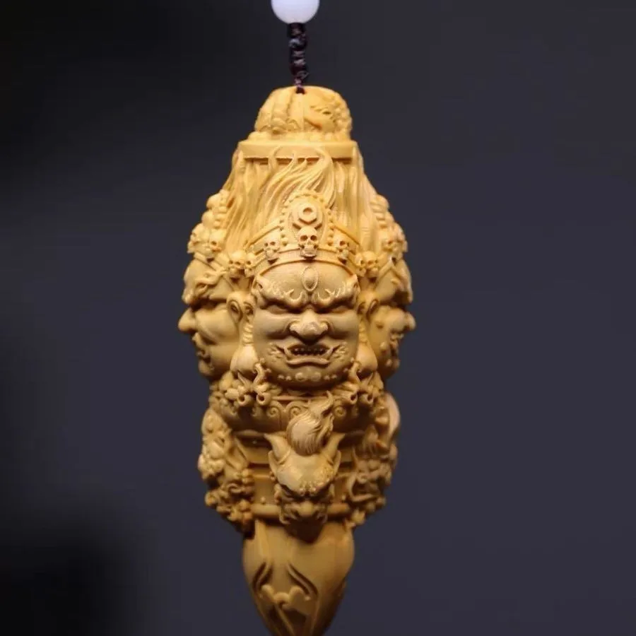 Chinese Traditional Cultural Boxwood Carved Vajra Pestle Good Luck Amulet Men Handheld Fidget Toy Feng Shui Car Hanging Pendant