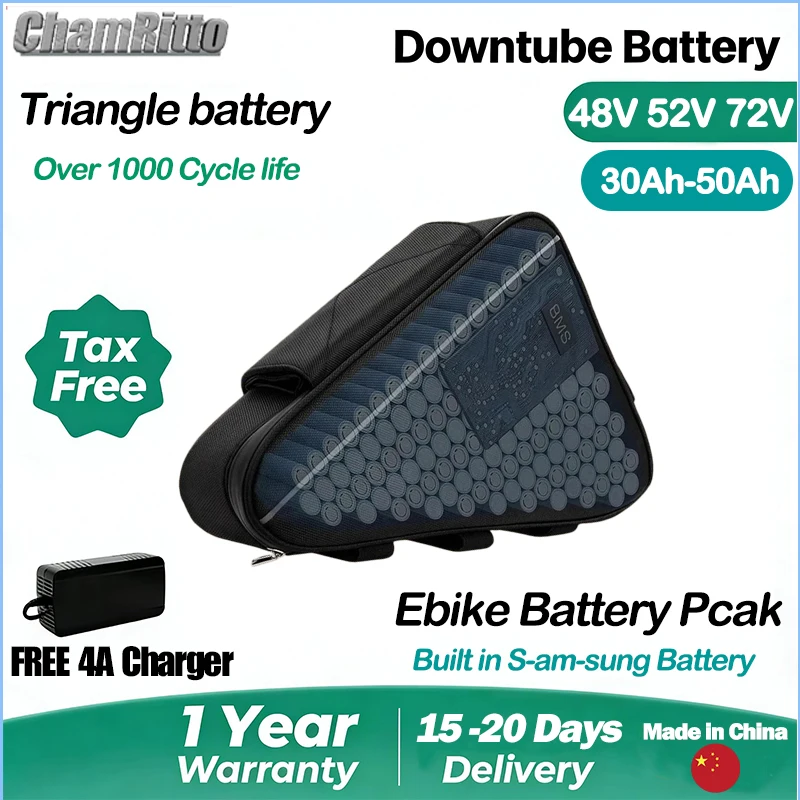 E-bike 72V 60V 30ah 40ah 50ah 60ah Batteria Triangolo 18650 Cell 36V 48V 52V E-bike Li-ion Batteria 72V 3000W Alta Potenza