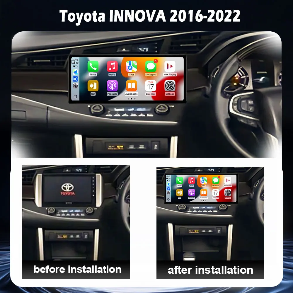 Car Radio Multimedia Video Player For Toyota INNOVA 2016-2022 Android Auto GPS Navigation Bluetooth WiFi QLED screen