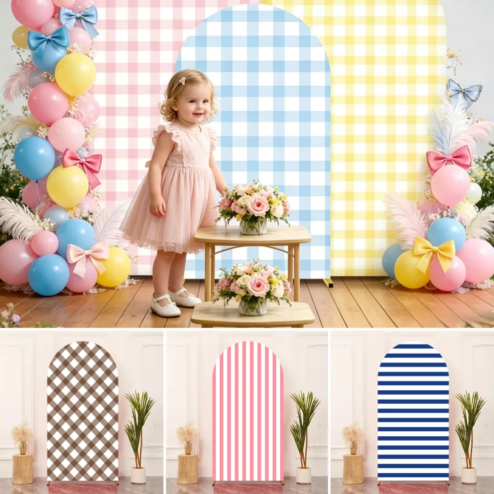 

Lattice Striped Arch Backdrop Cover Pink Blue Polyester Elastic Spandex Baby Shower Birthday Party Background Photo Studio Props