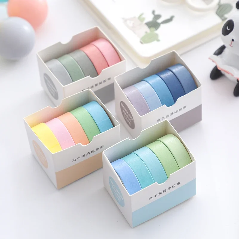 5 Rolls Basic Series Journal Colourful Washi Tape Scrapbooking Morandi Color Masking Tape Journaling Material School Supplies