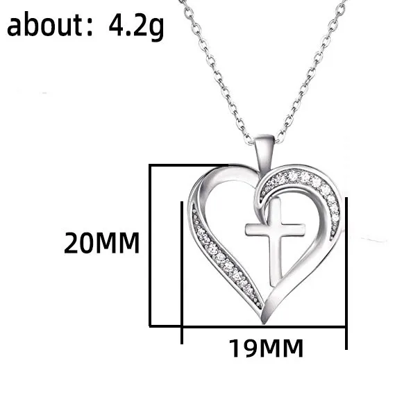 Huitan Creative Heart with Cross Design Pendant Necklace for Women Wedding Anniversary Party Statement Neck Accessories Jewelry