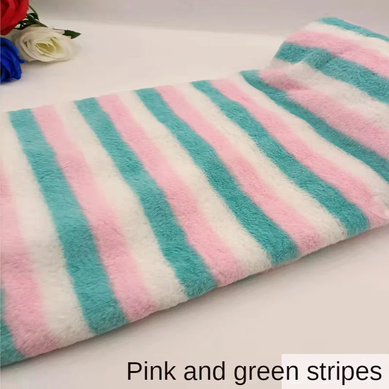 Fur Fabric By The Meter for Coats Clothes Diy Sewing Plush Soft Imitation Otter Rabbit Rainbow Stripe Decorative Cloth Thickened