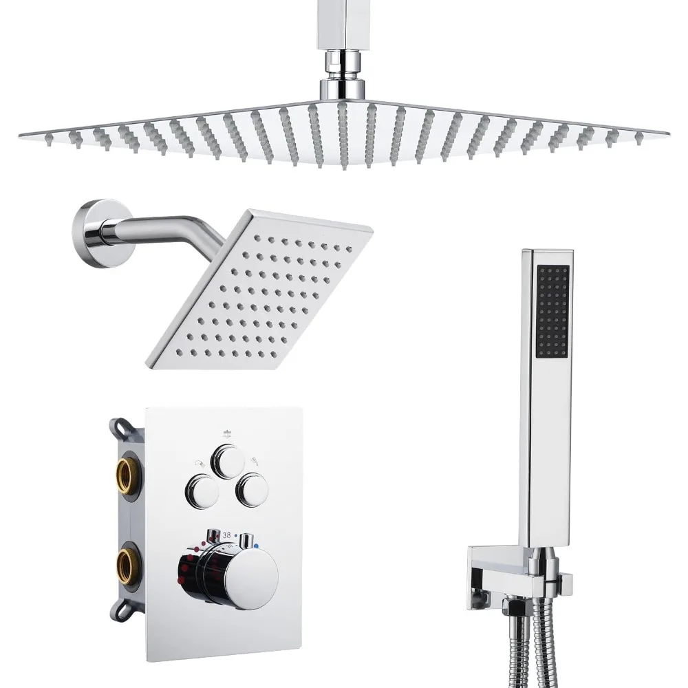 

Dual Shower System with Ceiling Rainfall and Wall-Mounted High-Pressure Shower Head