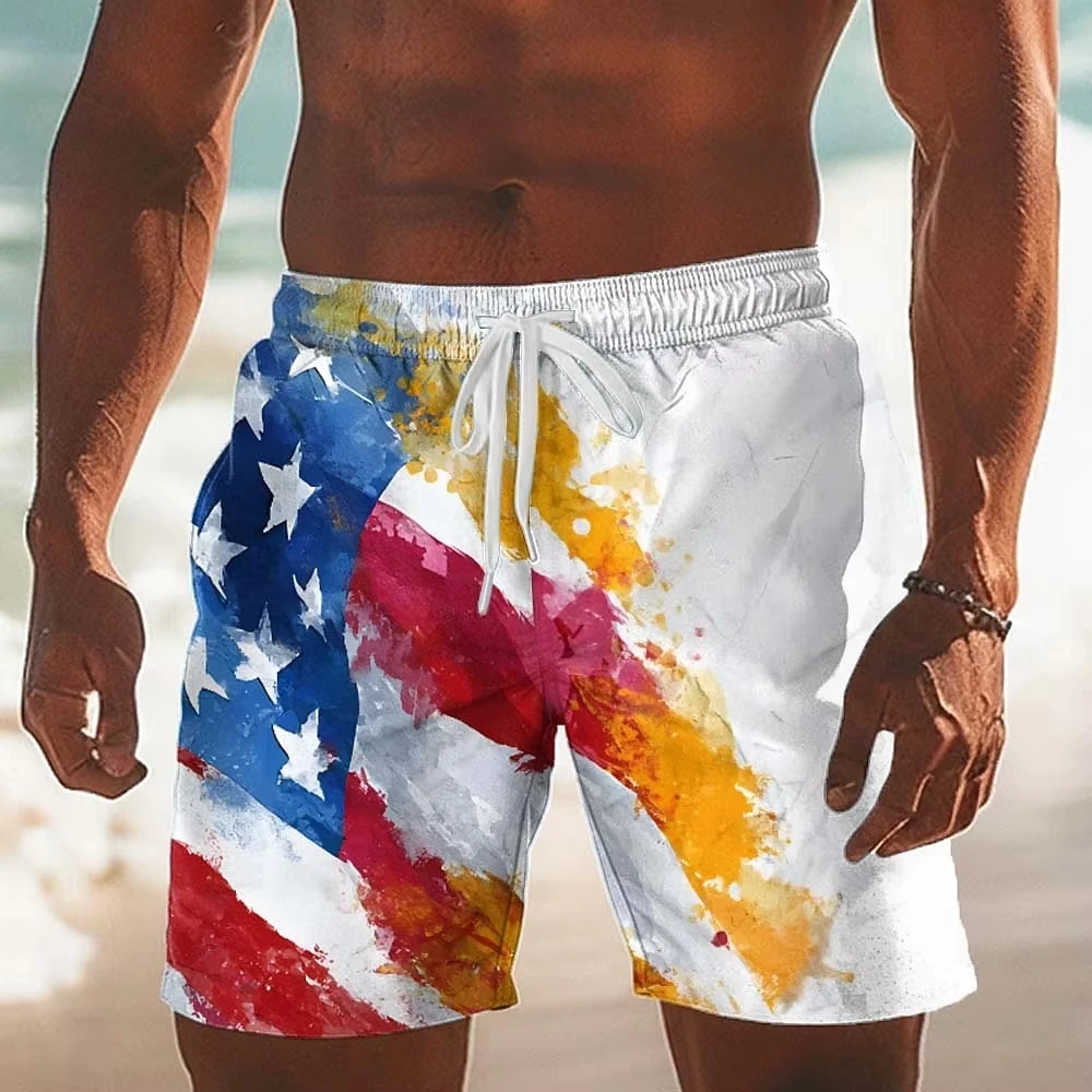 

Men's American US Flag 250th Anniversary Beach shorts Board Shorts Waist Hawaiian Holiday Pockets Drawstring Waist Men Clothing