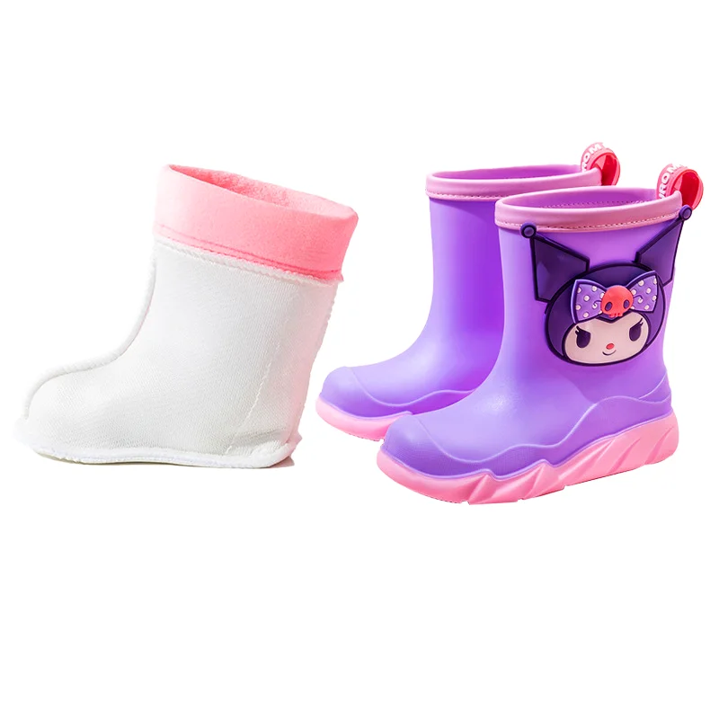 Sanrio Cartoon Children\'S Anti-Slip Rain Boots Kuromi Girls\' Waterproof Rubber Rain Boots Kuromi Wear Water Shoes Boy Keep Warm