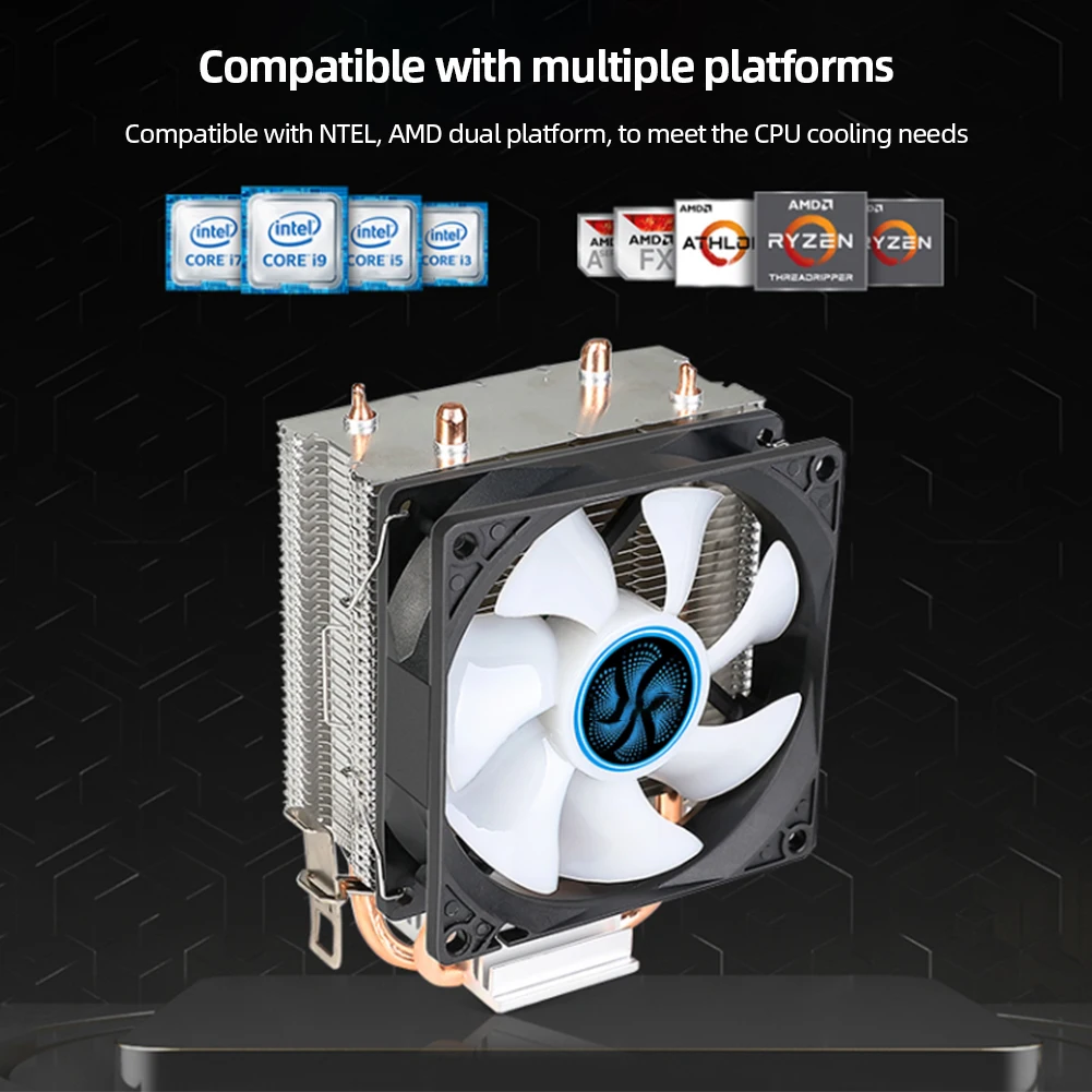 RGB CPU Cooler Radiator 2 Heat Pipe 9cm Cooler Fan Hydraulic Bearings Colorful Light Effect Computer Accessories for INTEL AMD