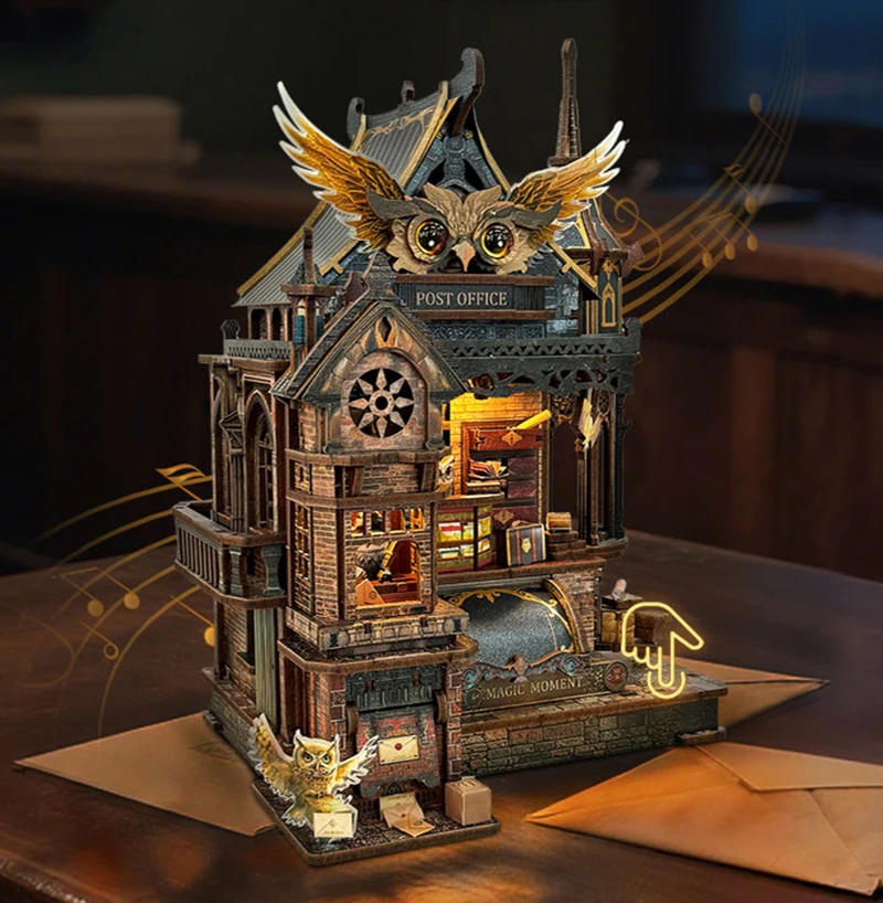 جديد لتقوم بها بنفسك خشبية مصغرة أطقم منمذجة البومة مكتب آخر كازا ثلاثية الأبعاد لغز بيوت الدمى مع أضواء الأثاث لهدايا عيد ميلاد الأصدقاء #3