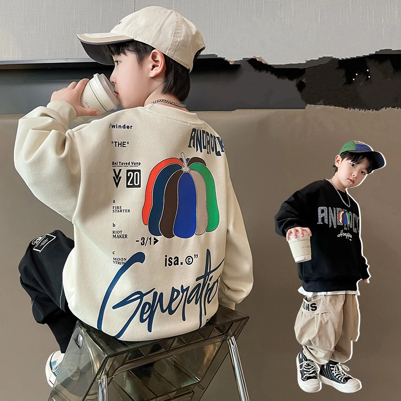 

Hot Sale Children Autumn Pumpkin Sweatshirt For Teenagers Boys Fashion Street Style Spring Fall Outfit For Kids Age 5-14 Years