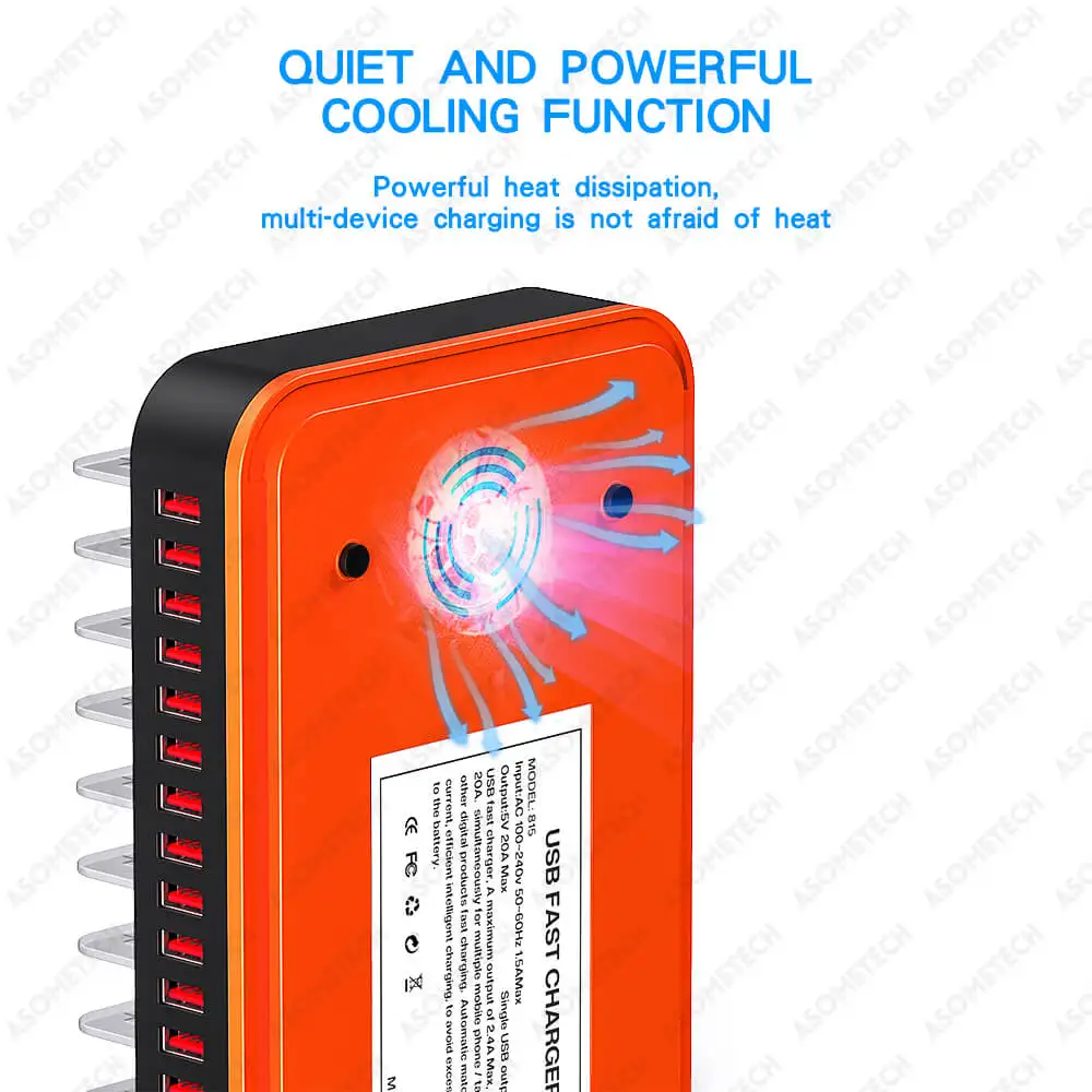 Estação de Carregamento Multi USB para Vários Dispositivos, Carregador para iPhone 12, 13 Pro Max, iPad, Samsung, Tablet, 15, 20 Portas, 100W