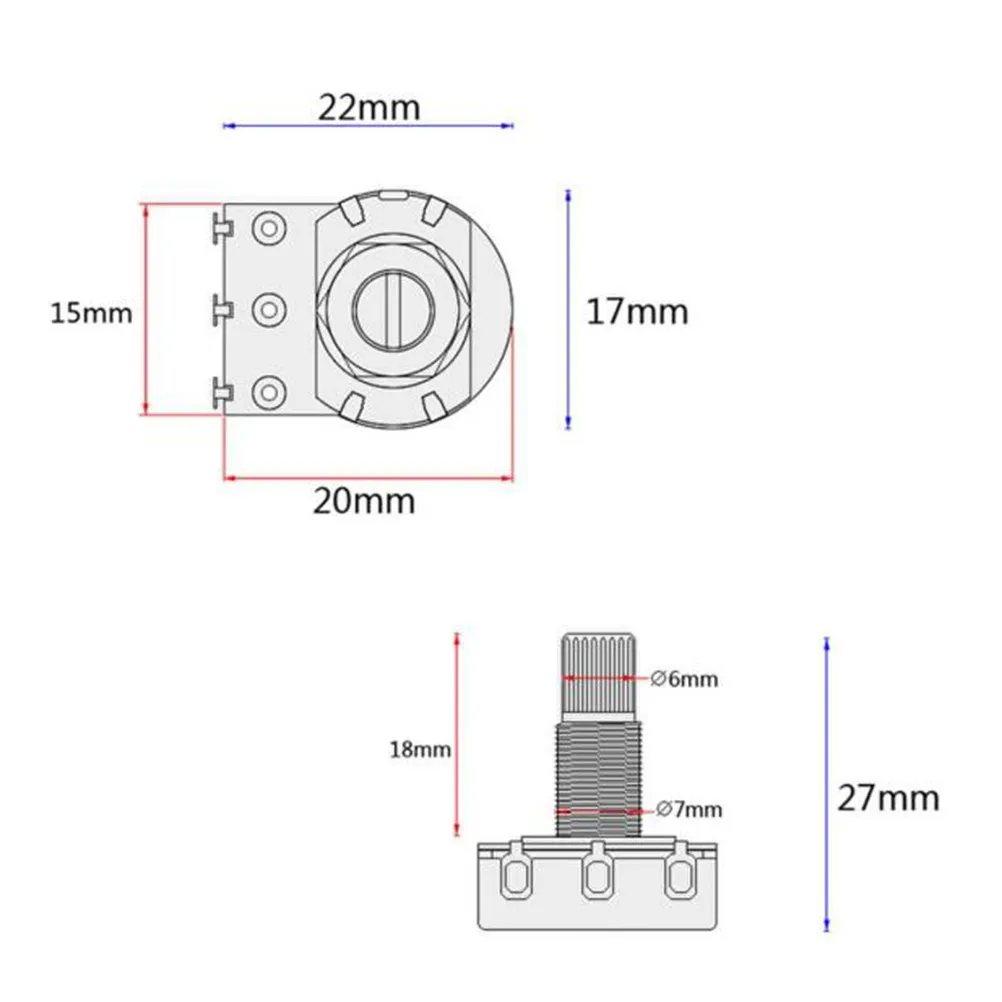 Guitar Potentiometer B25k Split Shaft Coarse Knurled Shaft Volume Tone Controller Audio Potentiometer Solder Lugs