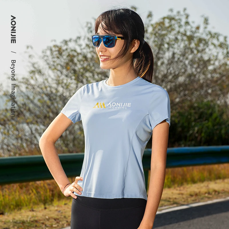 AONIJIE FW6198 Women's Sports T-shirt Round Neck Running Short Sleeve Marathon Quick Dry Breathable Top