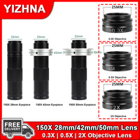 YIZHAN 0.5X Microscope Auxiliary Lens 25mm Barlow Lens Objective 150X C-mount Zoom Lens 28/40/50mm Installation Diameter Tools