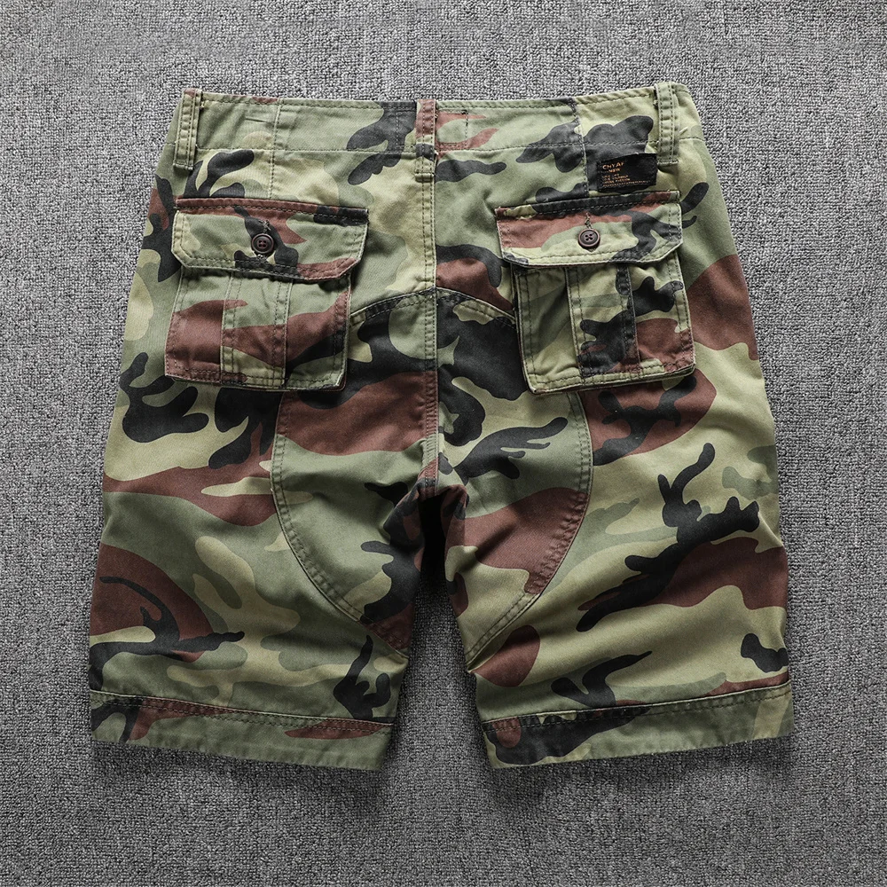 Men's Knee Length Summer Casual Shorts Safari Style Camouflage Cargo Pants Retro Cotton Loose Fashion Shorts