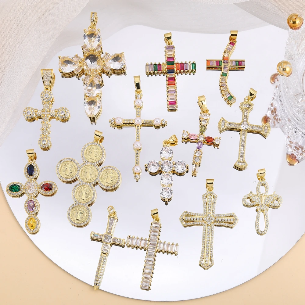 JUYA 2023 Brand New Luxury Crystal Copper Christian Cross Pendant Zircon Necklace Pendant Temperament Jewelry Accessories