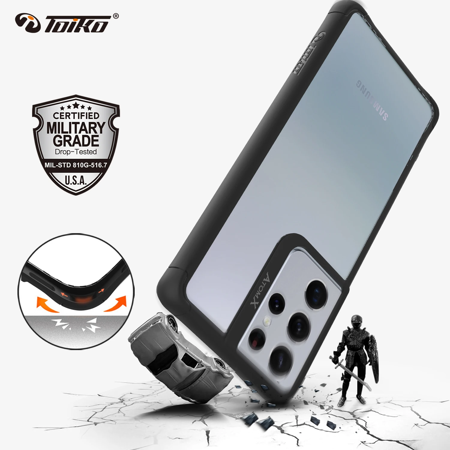 TOIKO Atom X Shockproof Case for Samsung Galaxy S21 Ultra Plus Back Cover Airbag Protection PC TPU Bumper Phone Accessory Shell
