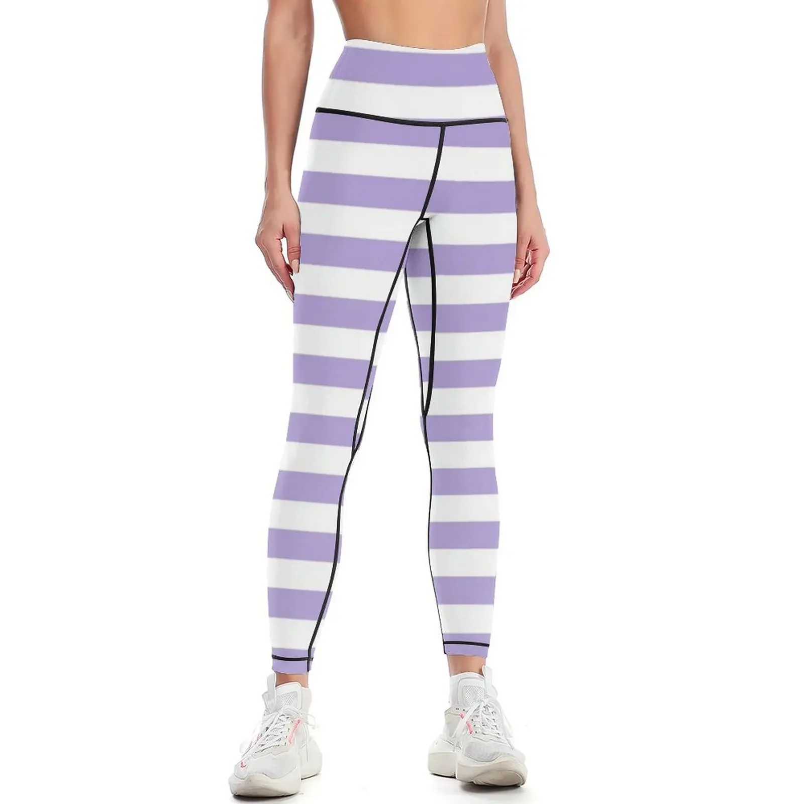 

Light Pastel Purple Violet and White Horizontal Stripes Leggings Women's high waist Fitness's gym clothes Womens Leggings