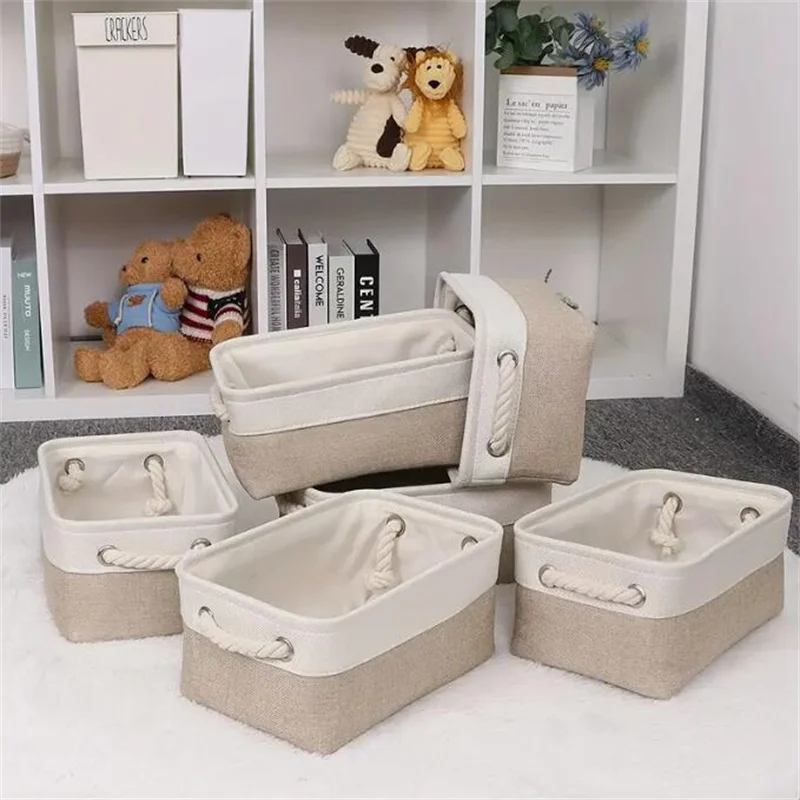 

3pcs Cotton Linen Folding Storage Baskets Kids Toys Organizer Clothes and Sundries Storage Box Cabinet Storage Laundry Basket