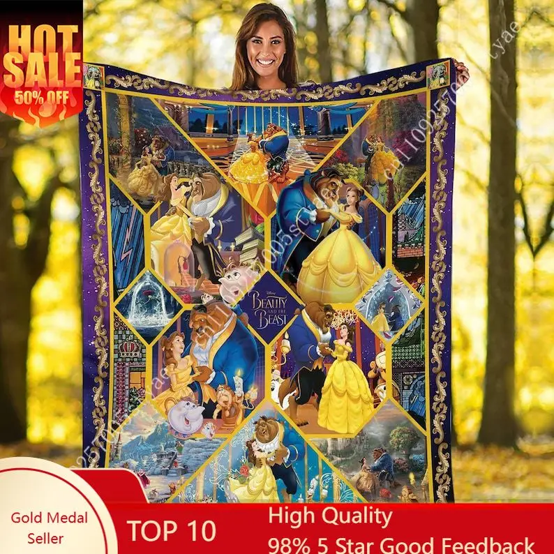 

Beauty And The Beast Belle Blanket Cartoon Plush Blankets Indoor Decoration Child Holiday Party Boy Girl Gift Warm Custom Quilt