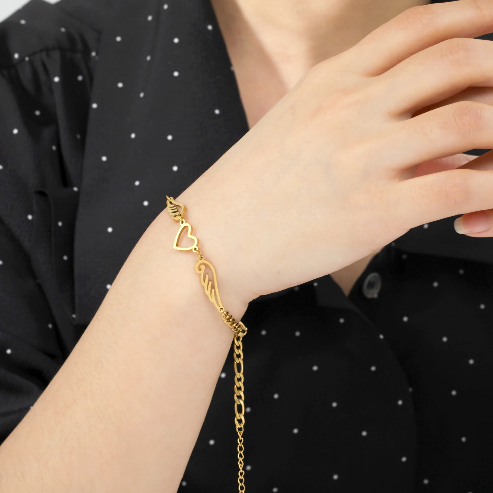 COOLTIME Herz Engelsflügel Armbänder für Frauen Edelstahl Goldene Farbe Hand Fußkette Charm Schmuck Geschenk – Detail 9