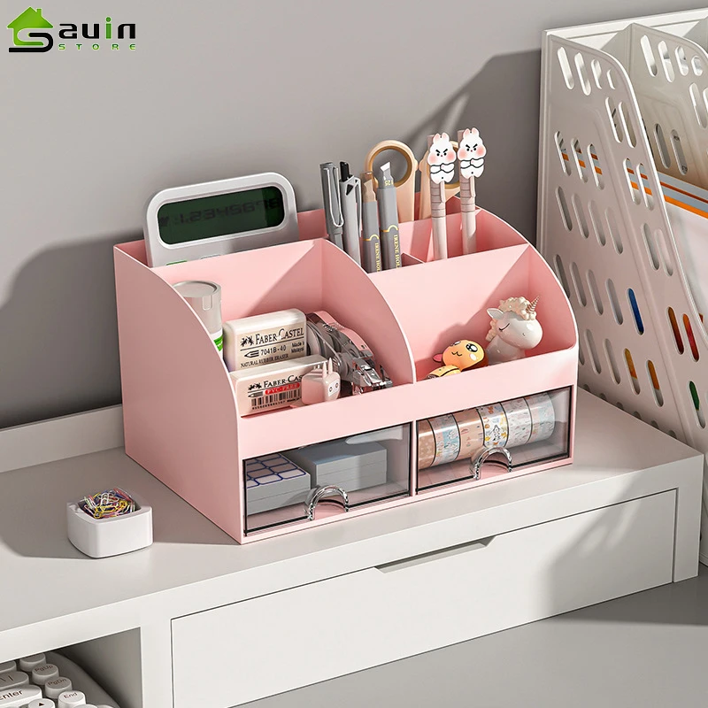 

Creative Pen Holder Desktop Stationery Storage Box for Student Cosmetics Makeup Brush Storage Holder Sundries Organizer