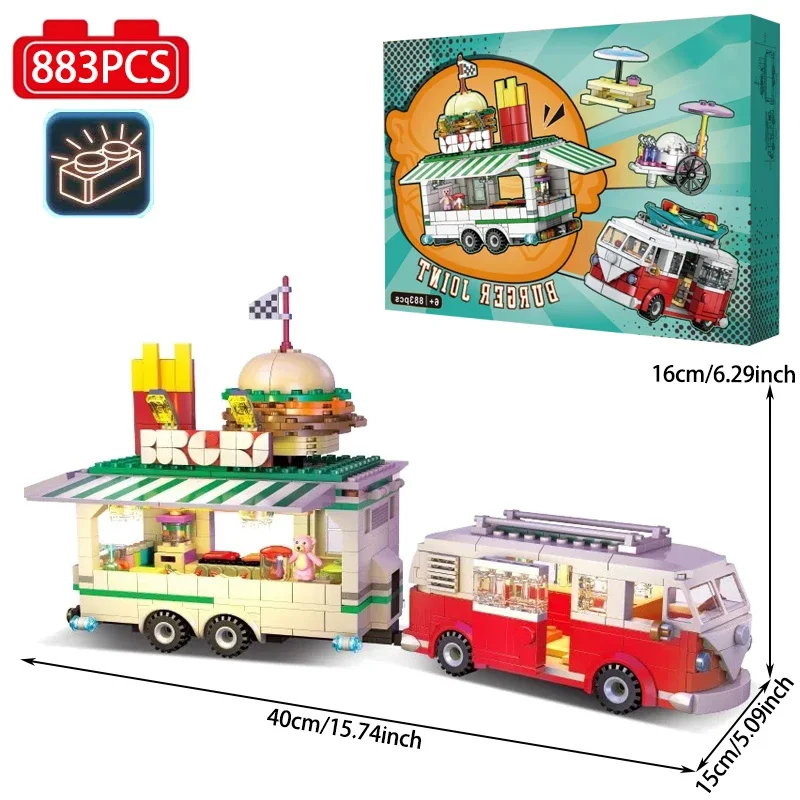Ideeën Burger Joint Van Vrachtwagen Voertuig Bouwsteen Caravan Trailer Transport Auto Bakstenen Model Speelgoed Voor Kinderen Gift