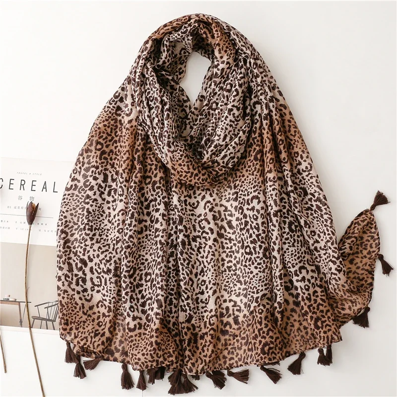

Soft Linen Cotton Scarf Shawls Women Luxury Premium Foulard Femme Long Spotted leopard print Tassel Scarfs Scarves Echarpe