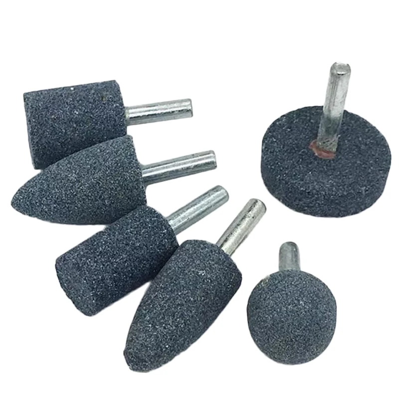 

5/6Pcs High Efficiency Cylinder Cone T shape Brown Corundum Grinding Head 6mm Shank Diameter Stone Wheel Rotary Tools