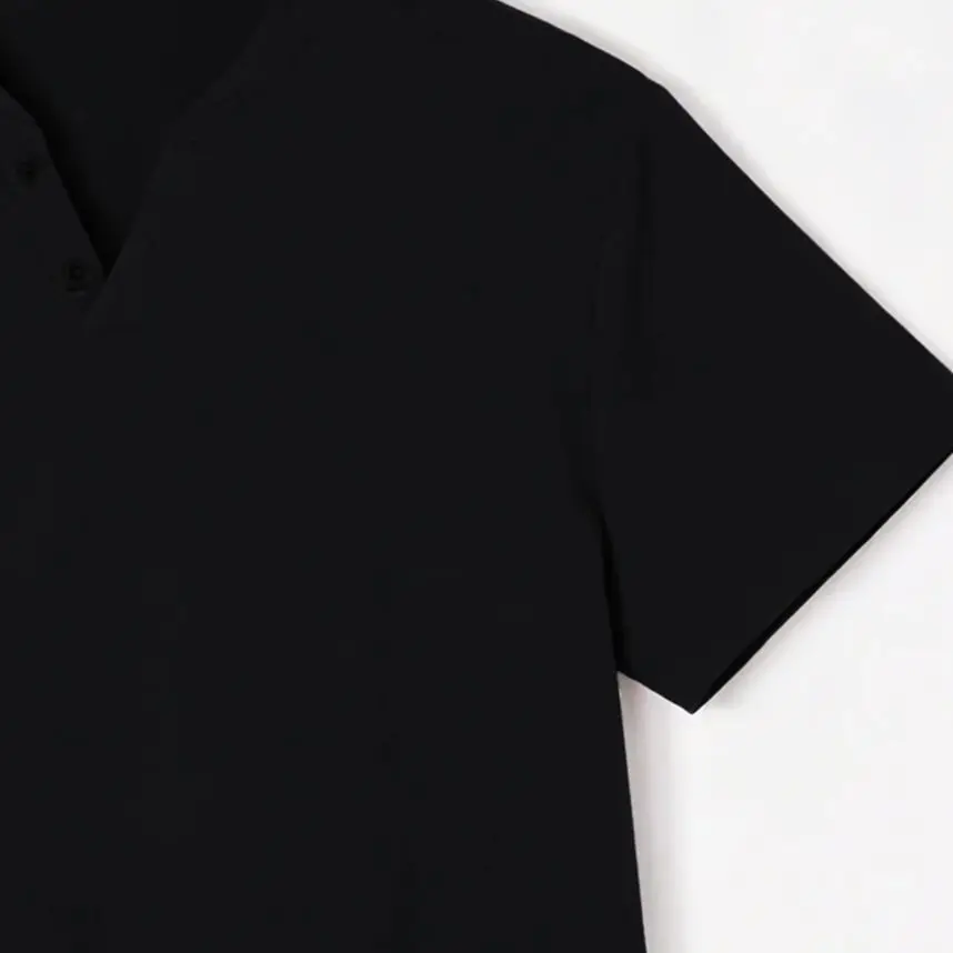 Elegant Black Henley Short-Sleeve T-Shirt for Men – Luxe Cotton Blend, Minimalist Button Placket, Breathable Silhouette, Timele - view 5