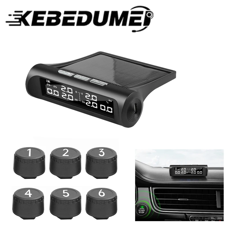 

Temperature Warning Truck Tire Pressure Solar Power TPMS With 6 External Sensors USB Charing Waterproof Tyre Pressure Monitor