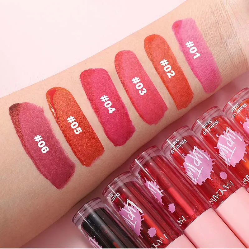 Flüssiger Lip Stain Lippenstift Make-up Wasserlicht Fruchtsaft Lipgloss Tönung Feuchtigkeitsspendender wasserdichter Antihaft-Lippenstift mit hohem Pigment