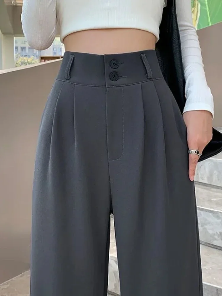 

Chic High Waist Wide Leg Pants for Women New Loose Straight Coffee Trousers Autumn Double Buttons Casual Suit Pants Female 2024