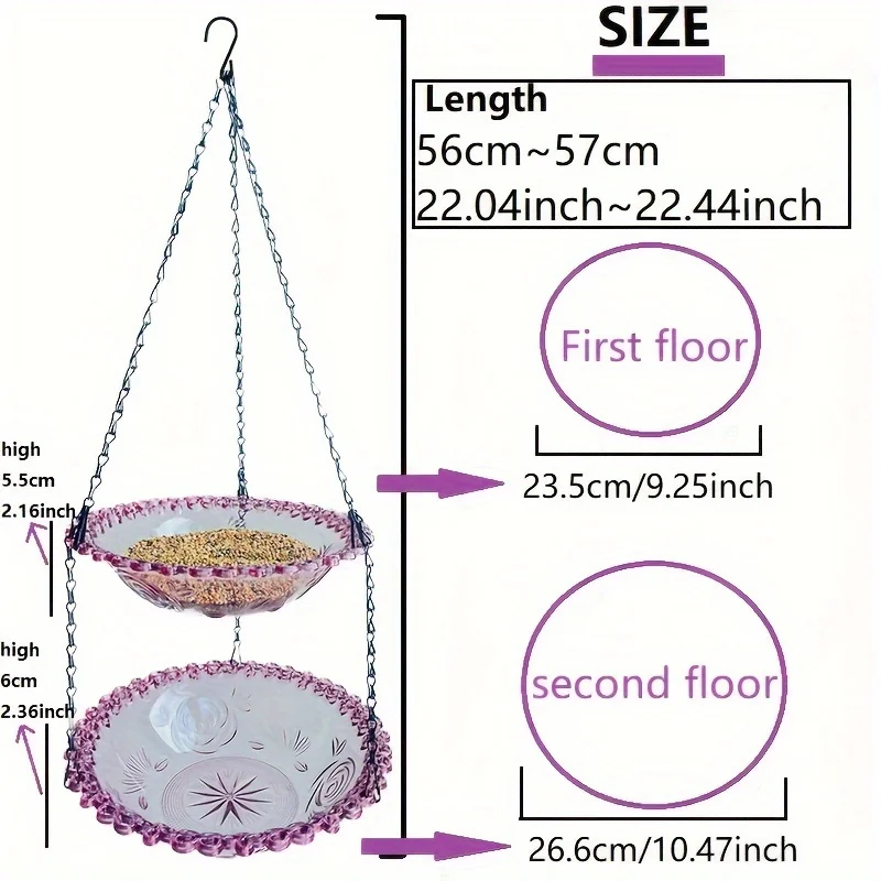 2-layer Bird Feeder, Suspended Bird Bath, Courtyard Decoration, Durable Tray with Chain for Bird Bath, Outdoor Bird Feeding