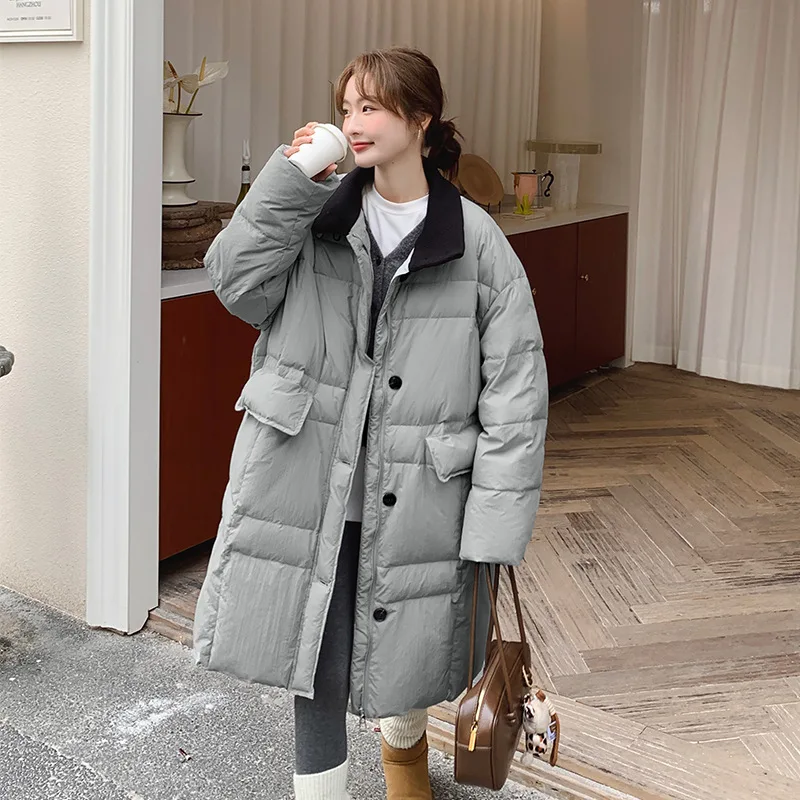 Women's Models Fall Spring Coat Coat Down Jacket White Duck Down Medium-length Collar Splicing Big Yards Thicken Long-sleeved