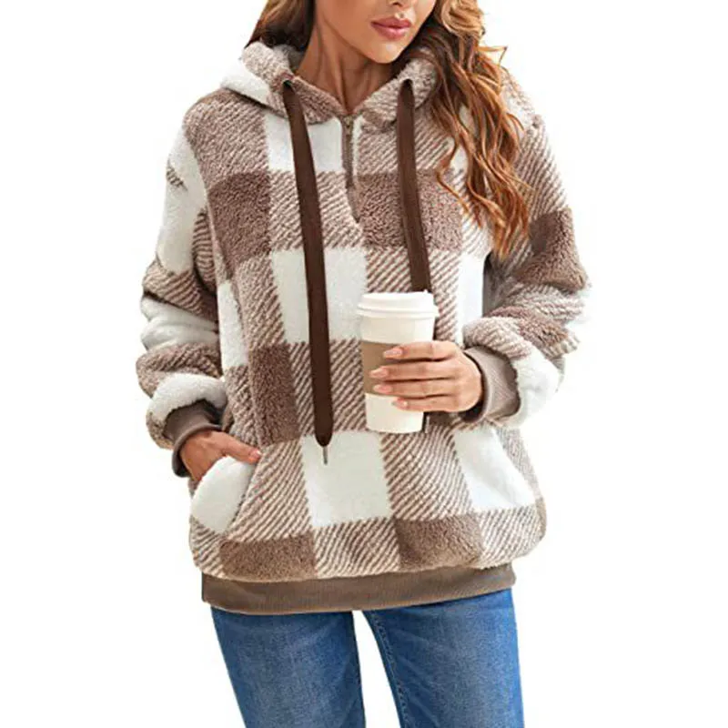 Autumn Hoodie Women\'s Casual Sweatshirt Creative Hoodie Matching Streetwear Plaid Hooded Wool Coat High Quality Hoodie CYXX171