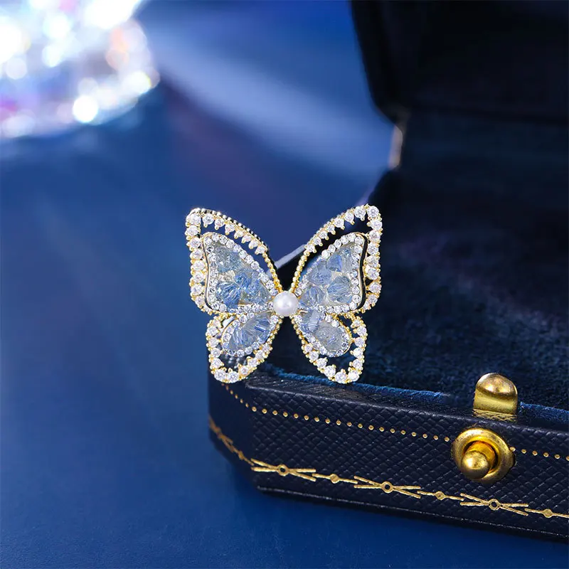 New High-End Accessories Niche Design Multi-Purpose Cardigan Fixed Clothing Pin High-End Crystal Butterfly Small Brooch