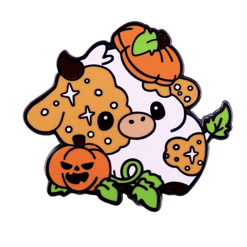 A3136 Cartoon pumpkin Cow Lapel Pins for Backpack Enamel Pin Brooch on Clothes Metal Briefcase Badges Fashion Decorations