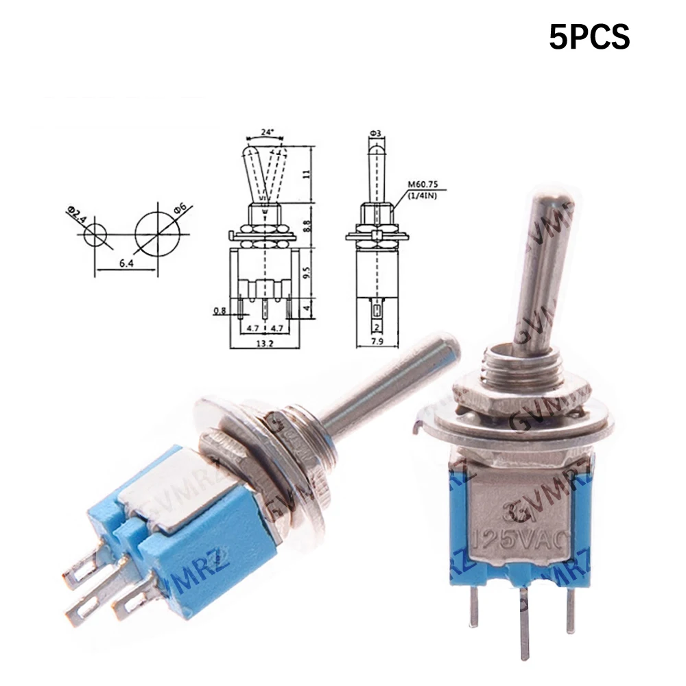 10PCS/5PCS Blue MTS-202/203/103/102 3/6 Pin 2 Position Miniature Toggle SPDT Integrated circuit N-OFF 3A 125VAC High Quality