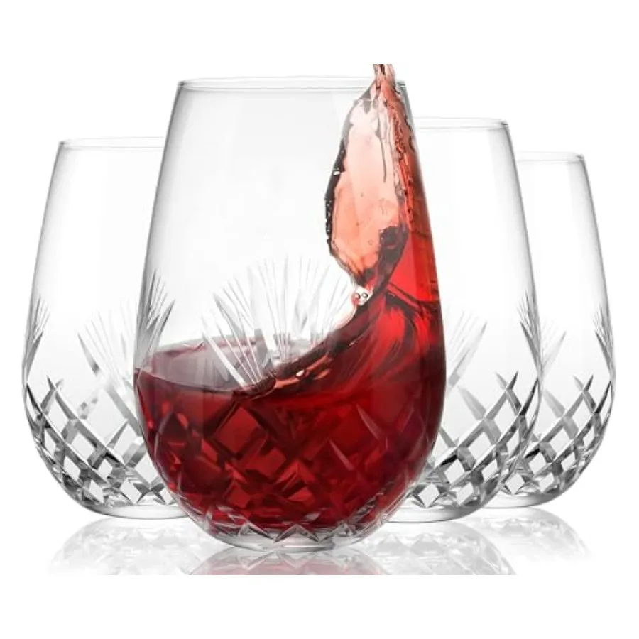 

Hand Cut Steml Wine Glass Set of 4, Large 18 oz Crystal Wine Glass, Wine Tumblers for Red and White Wine, Water Glasses, Drinki
