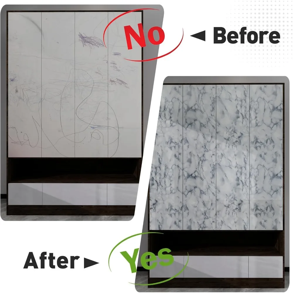 ورق اتصال رخامي لامع مقاوم للماء ذاتي اللصق وقابل للإزالة لأسطح الكونترتوب والأثاث، تصميم أبيض ورمادي