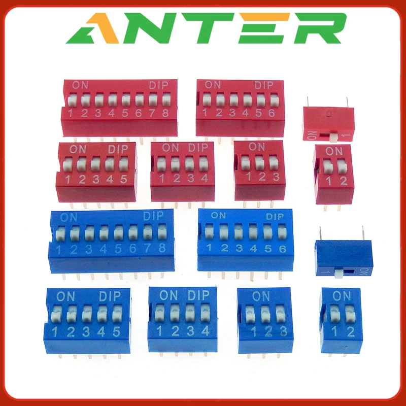 10PCS Slide Type Switch Module 1 2 3 4 5 6 7 8 9 10 12 Bit 2.54mm Position Way DIP Red Pitch Toggle Switch Red Snap Switch