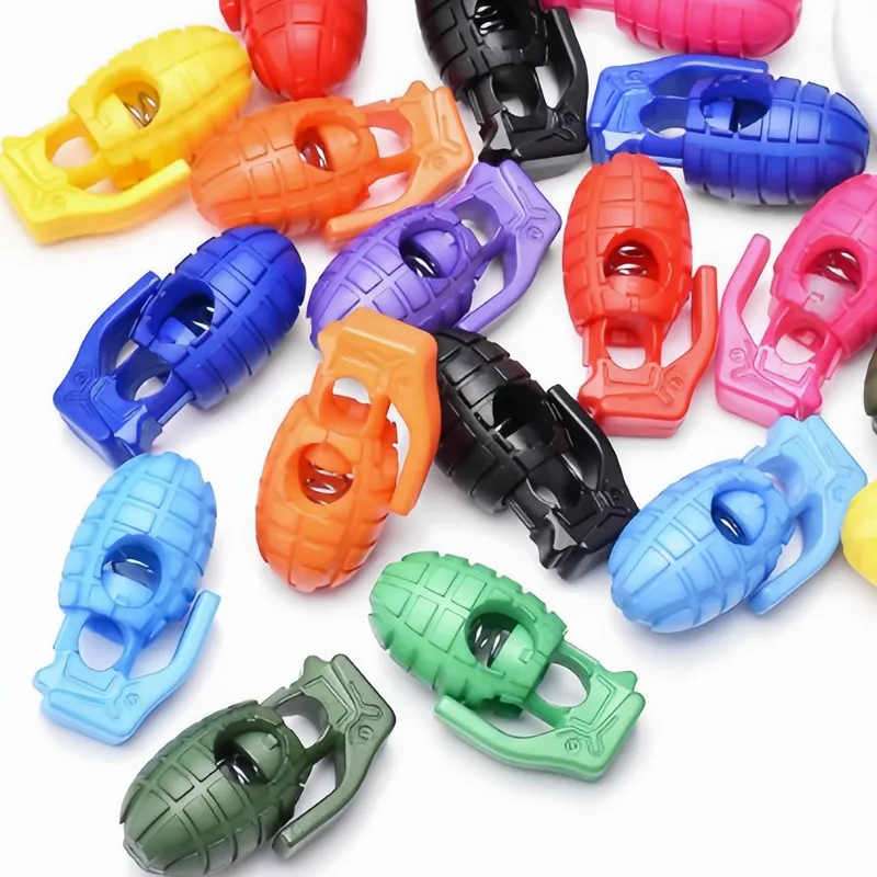 Grenade Cord Locks 15 pcs, Random Color Assortment, Spring Toggle Mechanism, for Shoelaces Adjustment